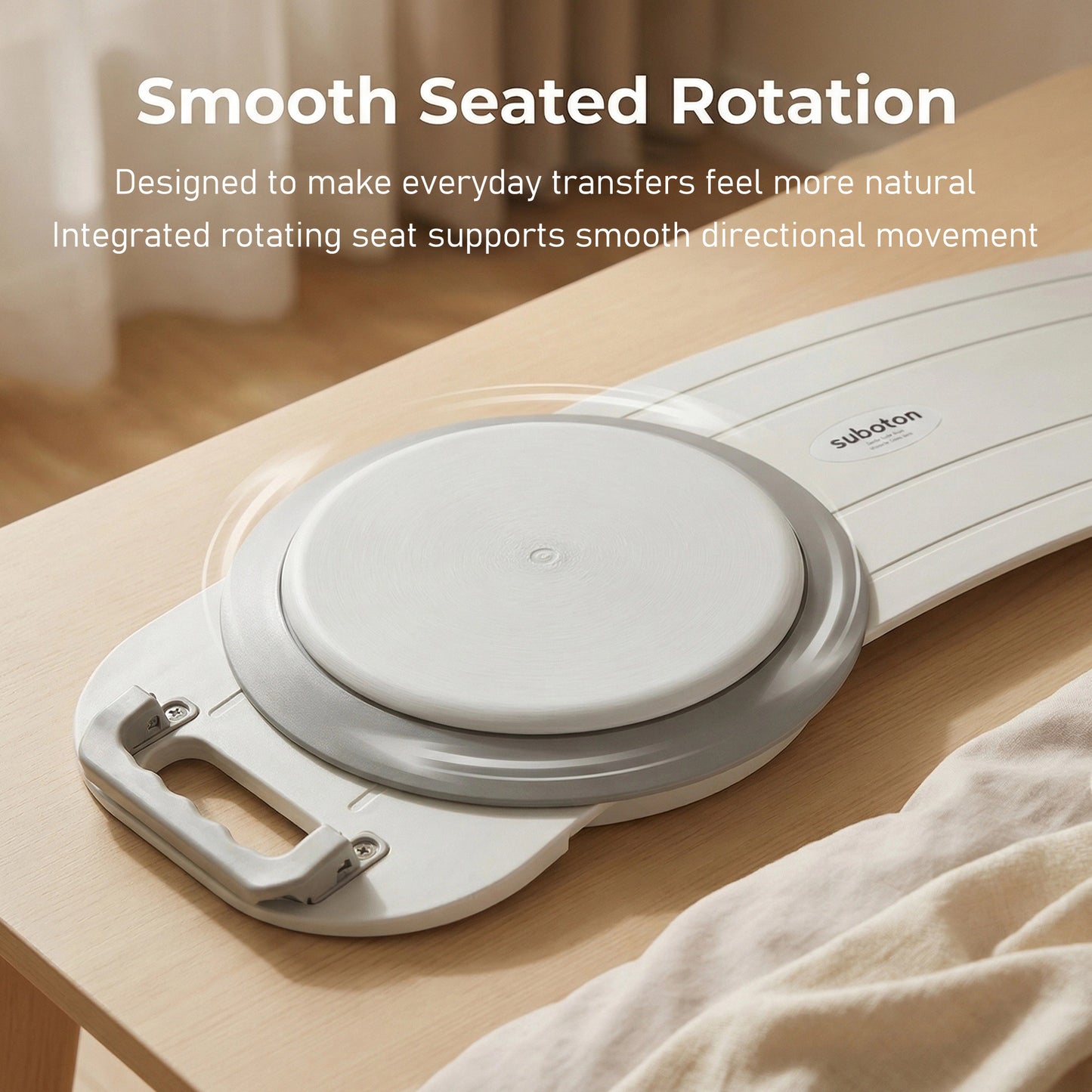 SUBOTON Rotating Transfer Board System with 360° Swivel Seat, 34.6” Patient Transfer Board for Bed, Wheelchair, Car and Chair Transfers, White
