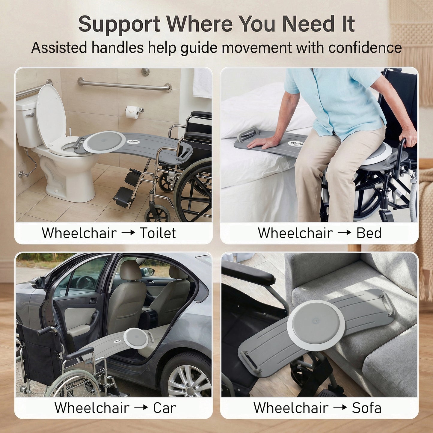 Suboton 360° Rotating Transfer Board with Slide Board for Seniors, Gray