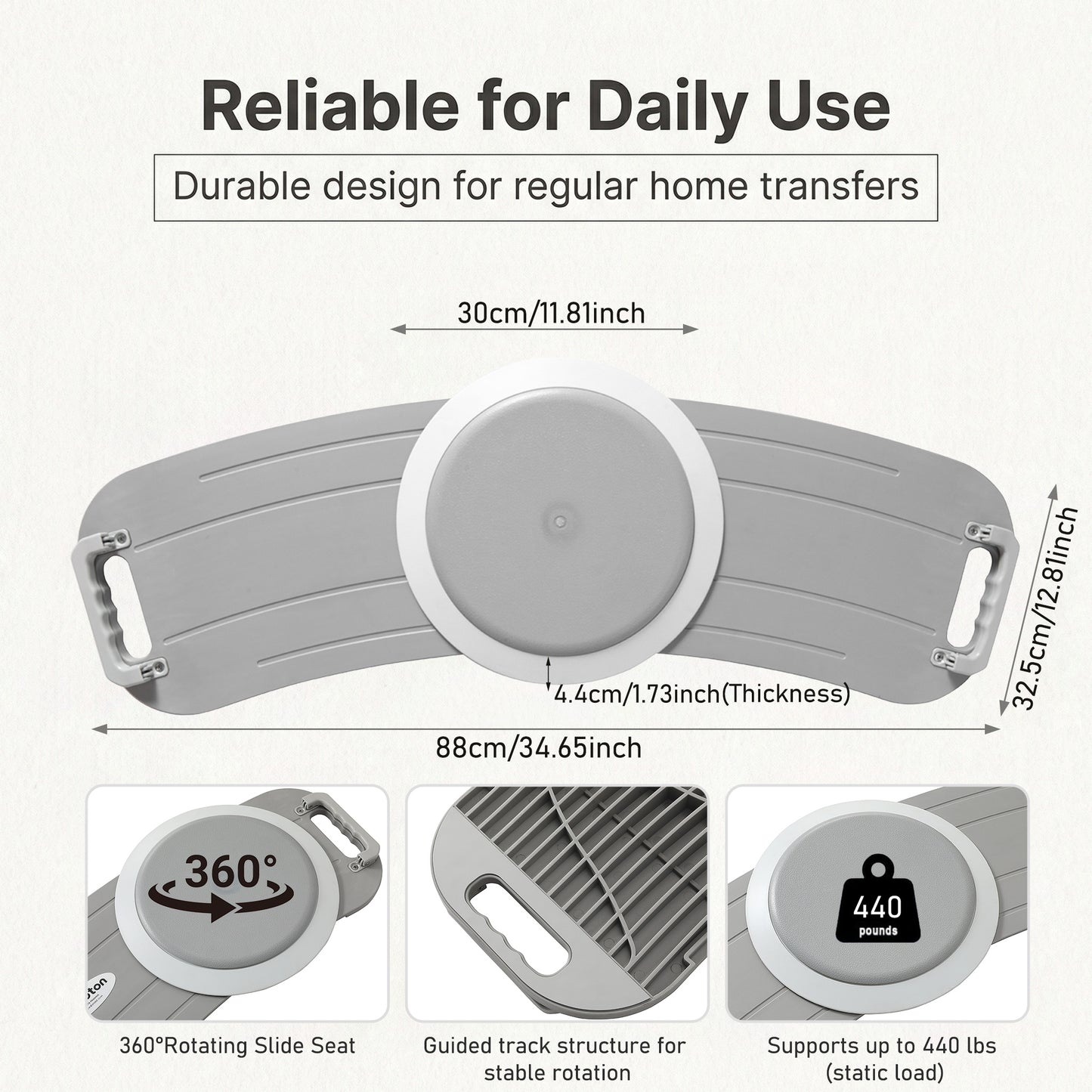 Suboton 360° Rotating Transfer Board with Slide Board for Seniors, Gray